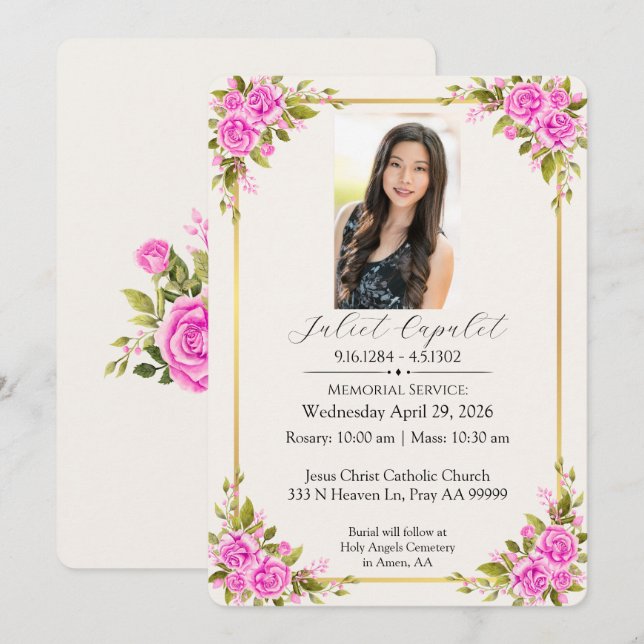 Invitación de Rosas del Servicio Memorial (Anverso / Reverso)