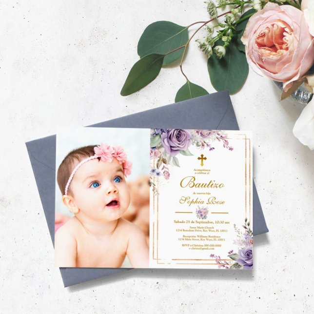 Invitación de Rosas Moradas para Bautizo (Subido por el creador)