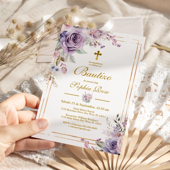 Invitación de Rosas Moradas para Bautizo (Subido por el creador)