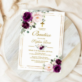 Invitación de Rosas Moradas para Bautizo