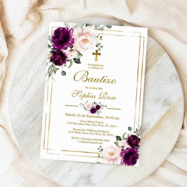 Invitación de Rosas Moradas para Bautizo (Subido por el creador)