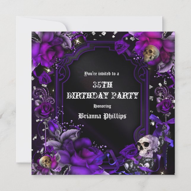 Invitación de Rosas Negras Purpúreas Góticas con C (Anverso)