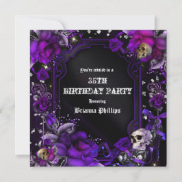 Invitación de Rosas Negras Purpúreas Góticas con C