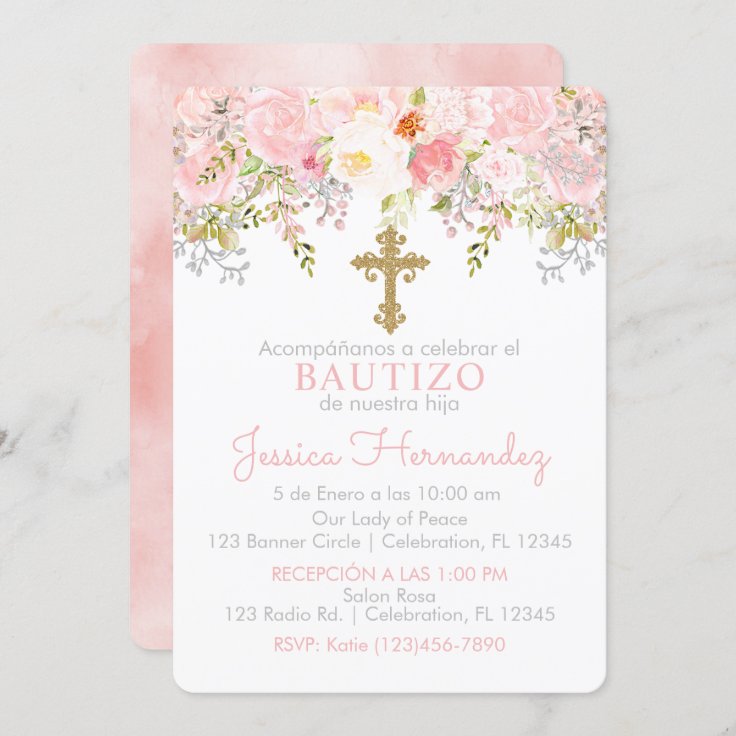 Invitación de Rosas para Bautizo de niña Invitación de Rosas para Bautizo de niña