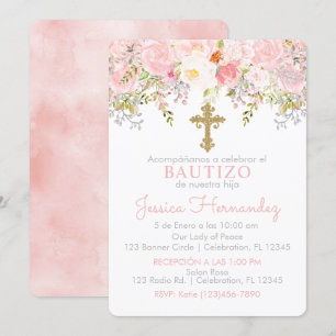 Invitación de Rosas para Bautizo de niña