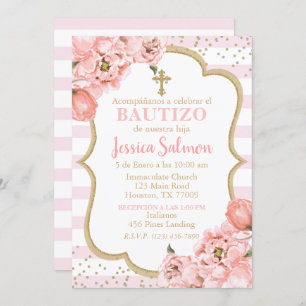 Invitación de Rosas para Bautizo de niña