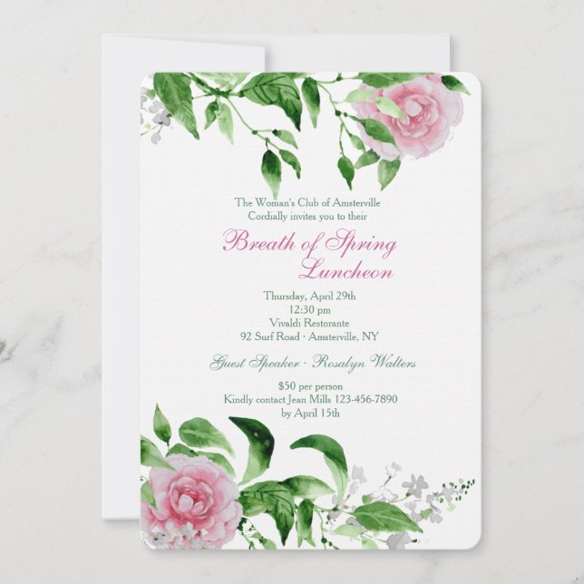 Invitación de Rosas pintados a mano (Anverso)