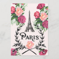 Invitación de Rosas Rosadas Vintage de París