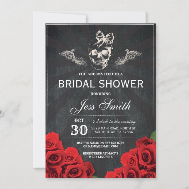 Invitación de rosas y flores para fiesta de shower (Anverso)