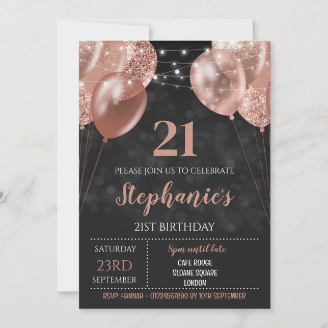 Invitación de Rose Gold del 21 cumpleaños (Anverso)