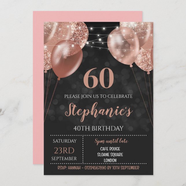 Invitación de Rose Gold para 60º aniversario (Anverso / Reverso)