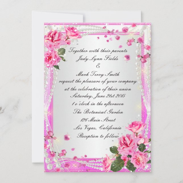 Invitación De Roses Y Perlas Rosadas (Anverso)