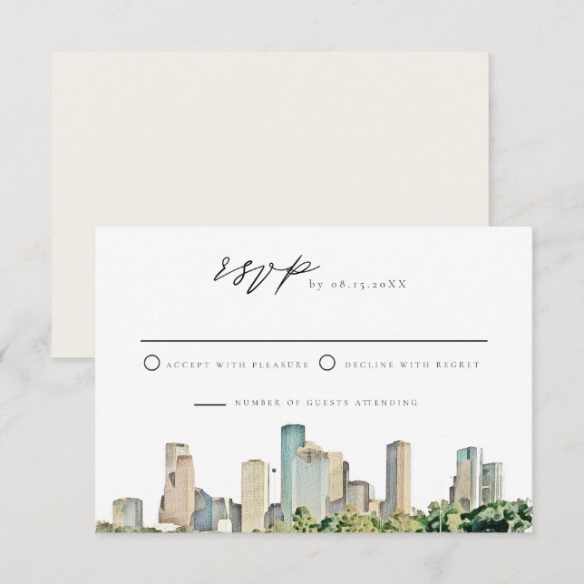 Invitación de RSVP a la línea de Skyline de acuare (Anverso / Reverso)