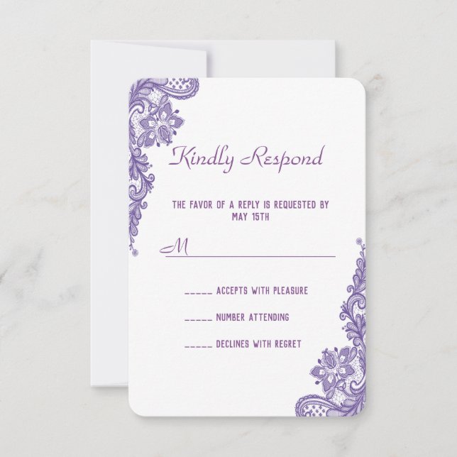 Invitación de RSVP a una boda ultravioleta de enca (Anverso)