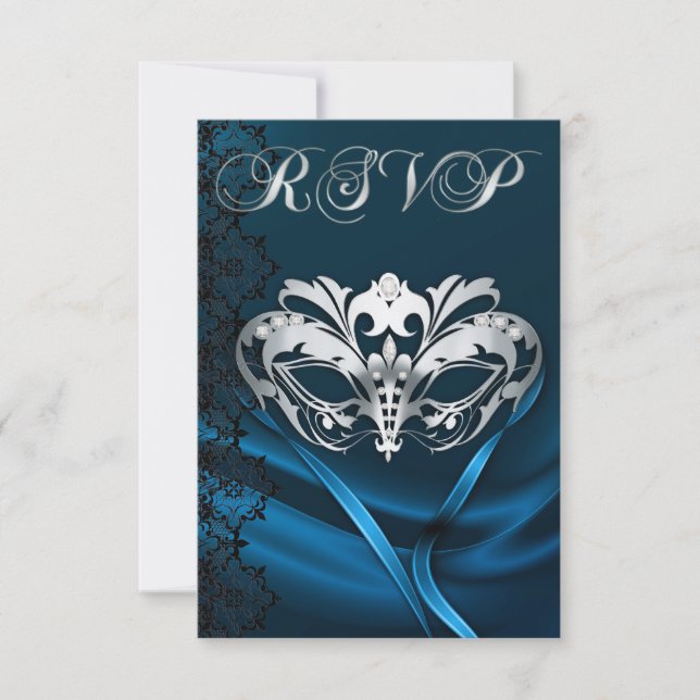 Invitación de RSVP con joyas azules de Masquerade  (Anverso)