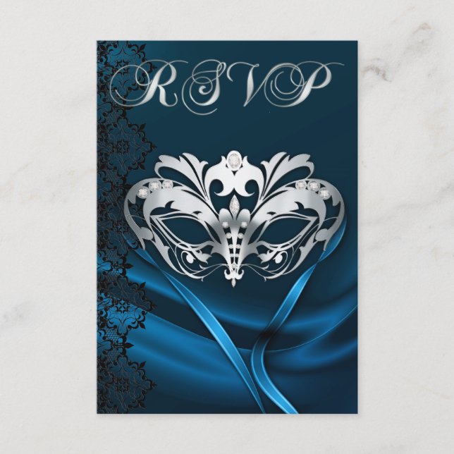 Invitación de RSVP con joyas azules de Masquerade  (Anverso)