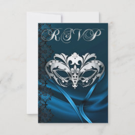 Invitación de RSVP con joyas azules de Masquerade