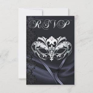 Invitación de RSVP con máscara de plata y joyas ne