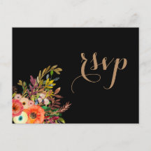 Invitación de RSVP de boda con flores acuarelas br