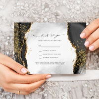 Invitación de RSVP de boda de ágata niebla negra, 