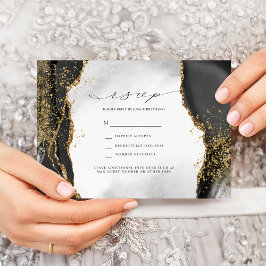 Invitación de RSVP de boda de ágata niebla negra,
