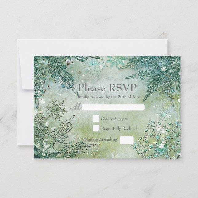 Invitación de RSVP de boda de copos de nieve de in (Anverso)