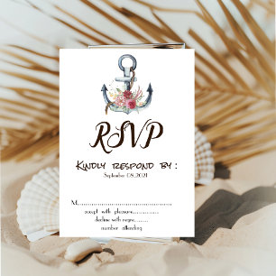 Invitación de RSVP de Boda de Flores de Ancla de A