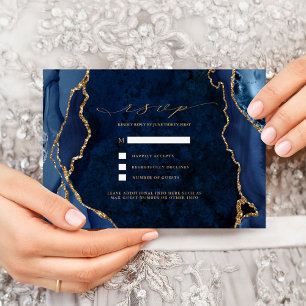 Invitación de RSVP de boda de mármol y ágata dorad