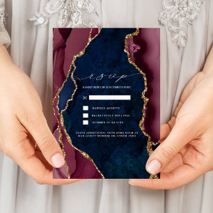 Invitación de RSVP de boda de Navy, Burgundy y Aga