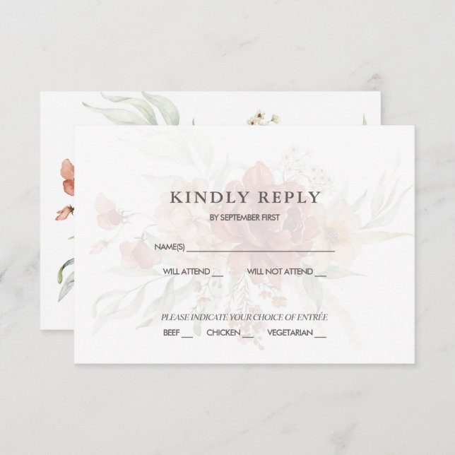Invitación de RSVP de boda floral boho rústica (Anverso / Reverso)