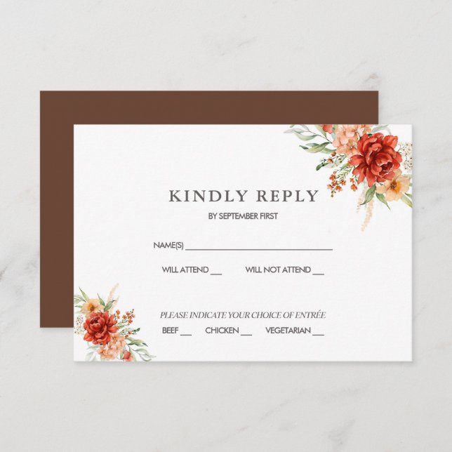 Invitación de RSVP de boda floral boho rústica (Anverso / Reverso)
