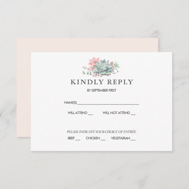 Invitación de RSVP de boda rosa verde suculenta du (Anverso / Reverso)