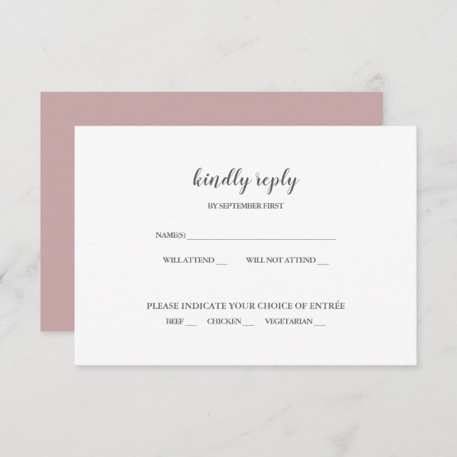 Invitación de RSVP de boda simple moderna en rosa  (Anverso / Reverso)