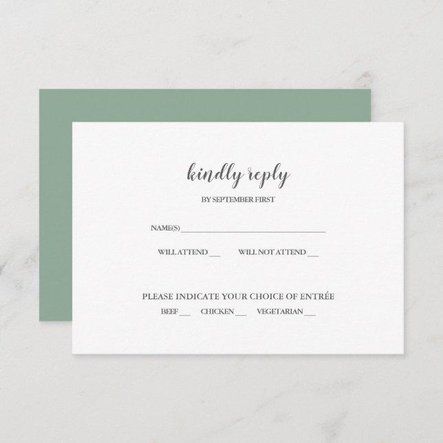 Invitación de RSVP de boda simple moderna en verde (Anverso / Reverso)