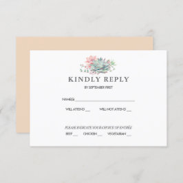 Invitación de RSVP de boda verde rosa suculenta du