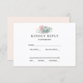 Invitación de RSVP de boda verde rosa suculenta du