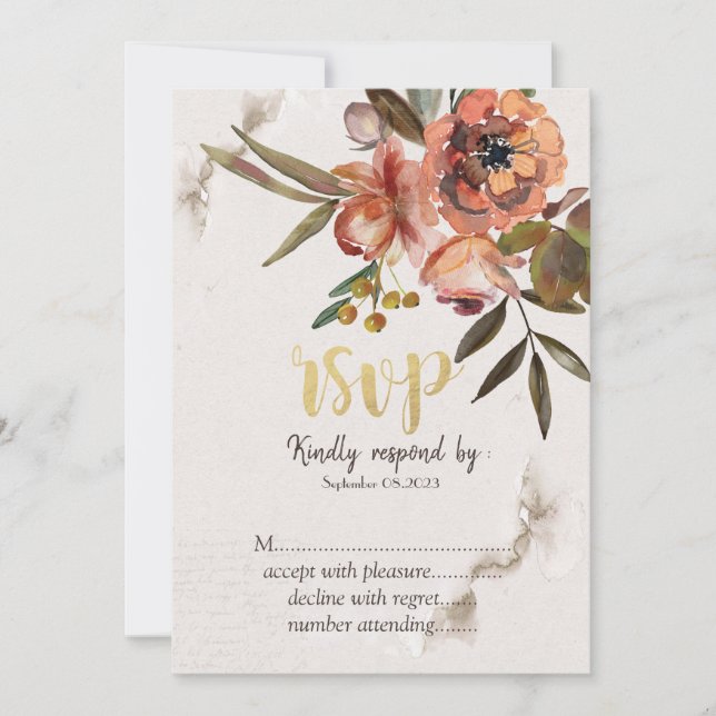 Invitación de RSVP de flores de otoño en acuarela (Anverso)