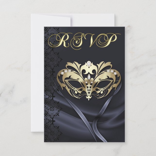 Invitación de RSVP de Mascarada Dorada con Joyas N (Anverso)