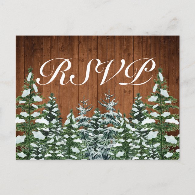 Invitación de RSVP de Pino de Campo y Bosque Nevad (Anverso)
