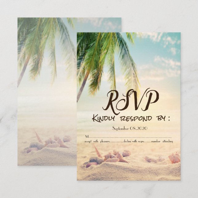 Invitación de RSVP de playa, palmera, estrella de  (Anverso / Reverso)