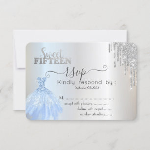 Invitación de RSVP de vestido azul de gotas de pla