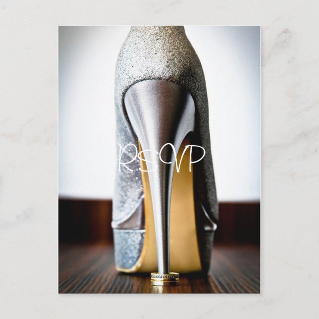 Invitación de RSVP de zapato de boda de tacón con  (Anverso)