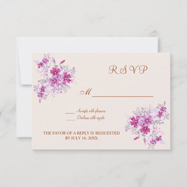 Invitación de RSVP floral moderna de Magenta (Anverso)