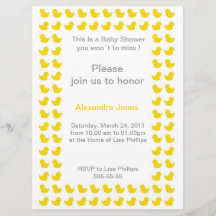 Invitación de Rubber Ducky a Baby Shower amarillo