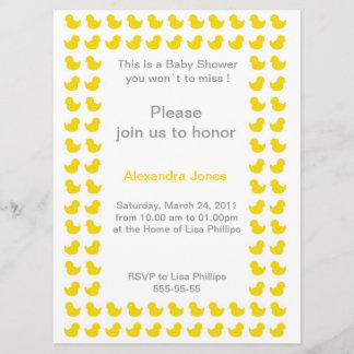 Invitación de Rubber Ducky a Baby Shower amarillo