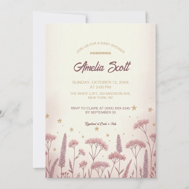 Invitación de Rubor a Baby Shower Rústico de Flor  (Anverso)