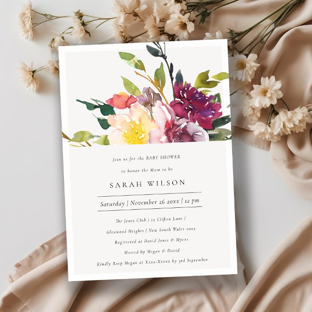 Invitación de Rubor amarillo borgoñona floral a Ba (Subido por el creador)