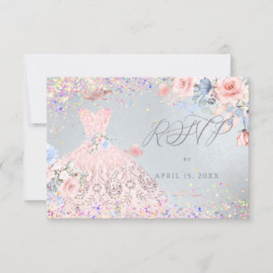 Invitación de Rubor de pinza Purpurina Quinceanera