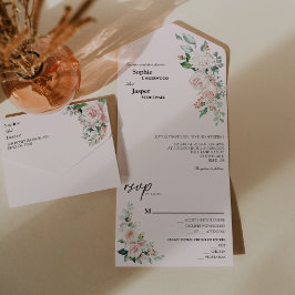 Invitación de Rubor Floral Pink All In One Wedding
