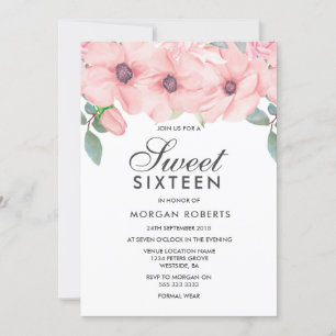 Invitación de Rubor Floral Watercolor Sweet 16